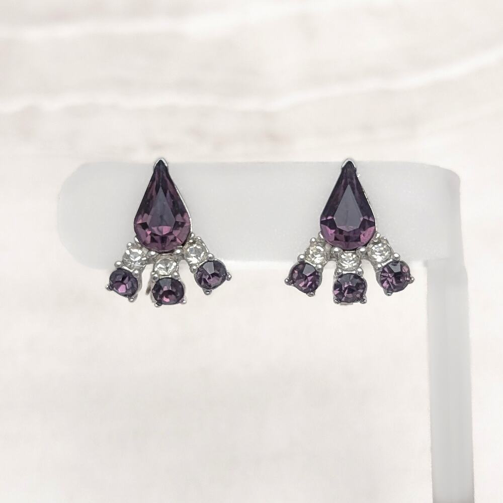Vintage Bogoff Stamped Clip On Earrings Regal & Elegant Purple and Clear Gems